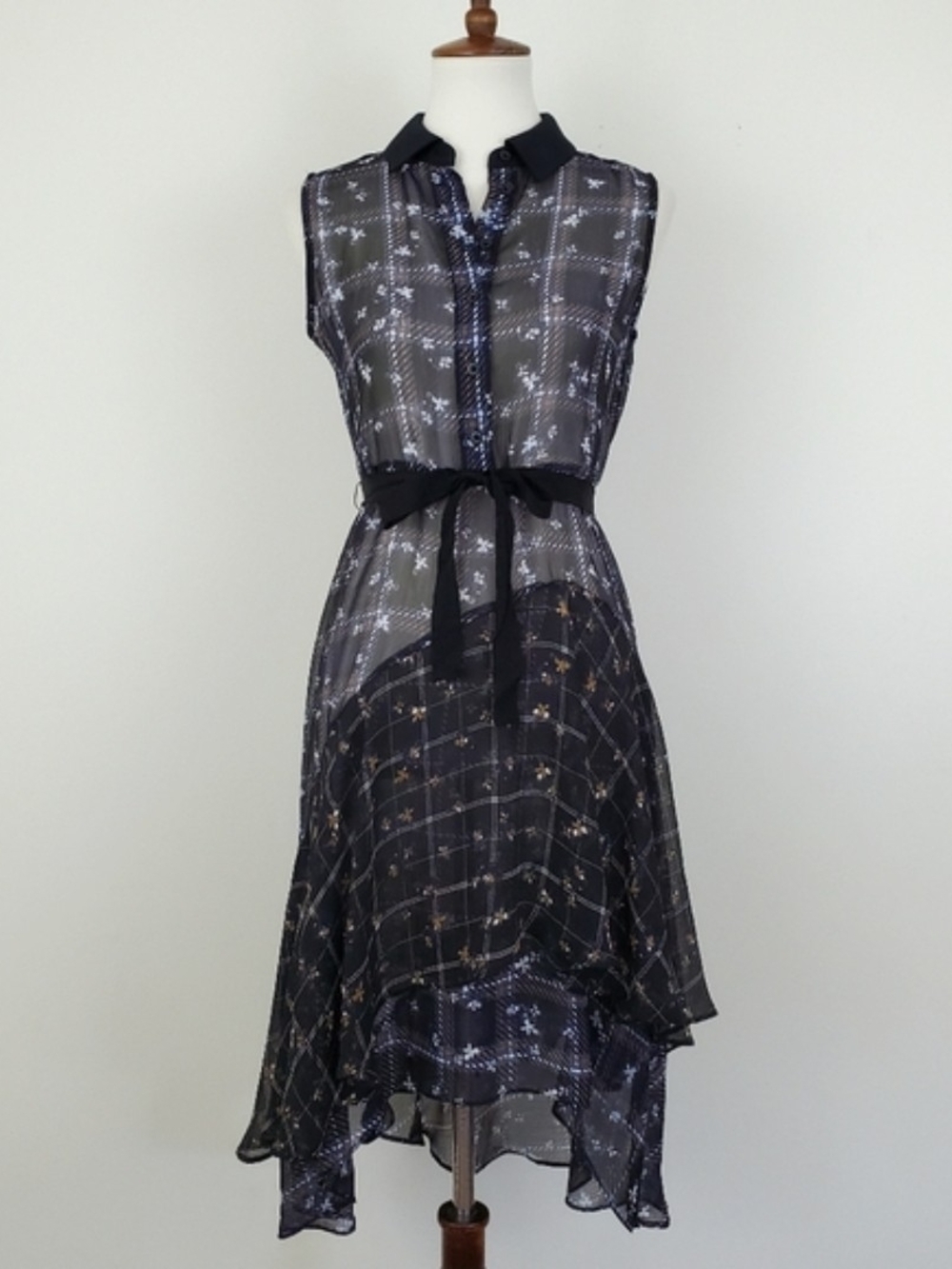 Simply Vera Vera Wang Whimsigoth Floral Plaid Mesh Asymmetrical Dress Midi XL